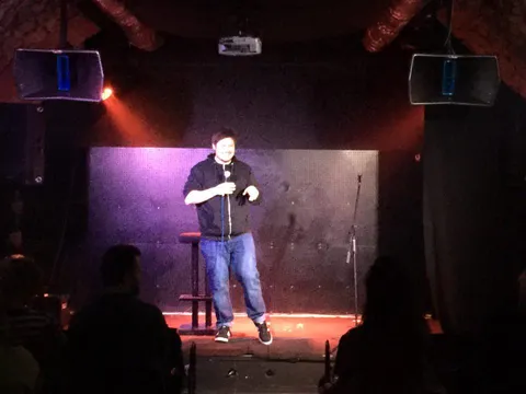 Konrad on stage at AGH University, Kraków, 2016